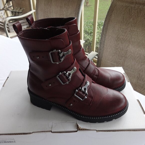 SO Broccoli women's combat boots size 8, Moniquewine color, side zip top buckles - Picture 3 of 13